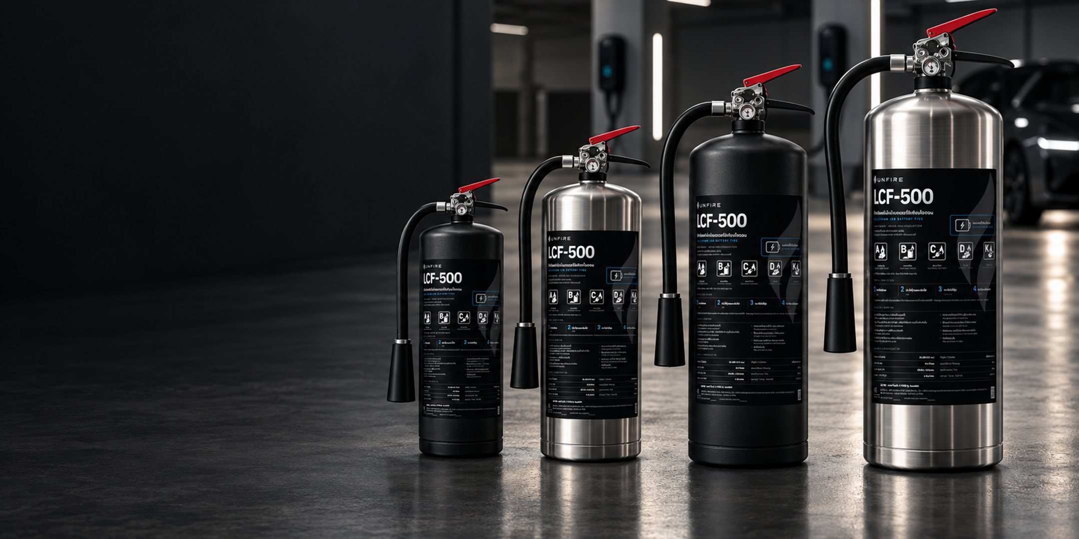 UNFIRE black and stainless extinguishers